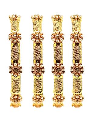 Gold plated set of 4 floral beaded bangle set 2