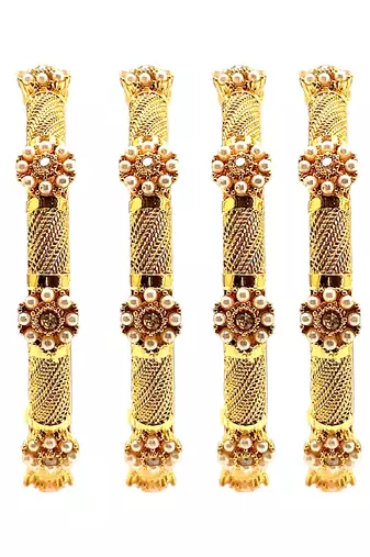 Gold plated set of 4 floral beaded bangle set
