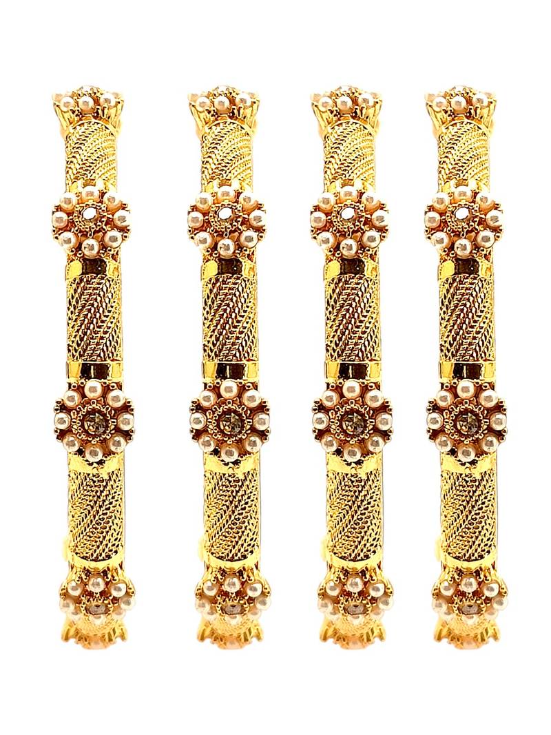 Gold plated set of 4 floral beaded bangle set