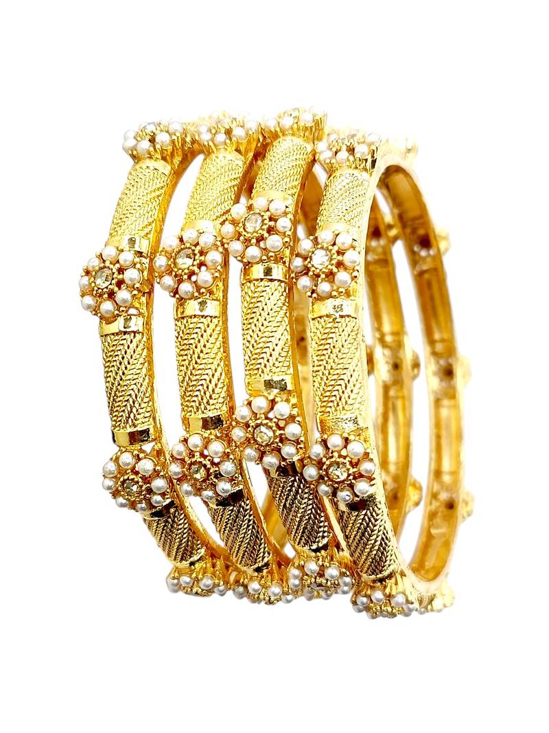 Gold plated set of 4 floral beaded bangle set