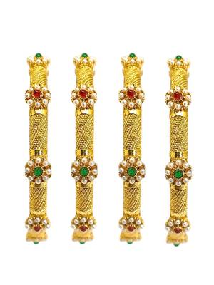 Gold plated set of 4 floral beaded bangle set 2