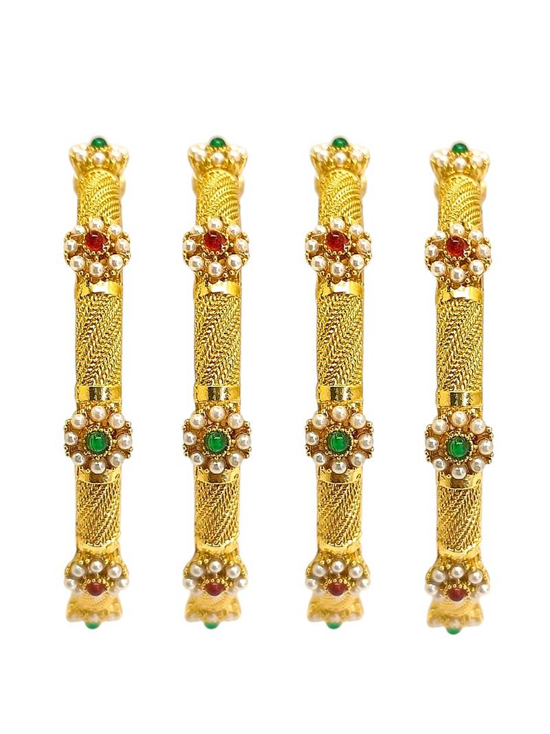 Gold plated set of 4 floral beaded bangle set