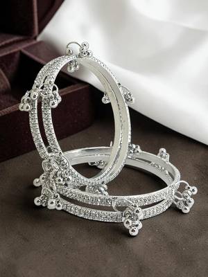 Silver plated set of 4 cz kashmiri ghungroo bangles 1
