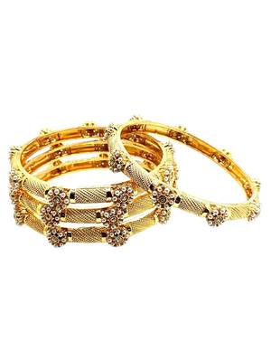 Gold plated set of 4 floral beaded bangle set 5