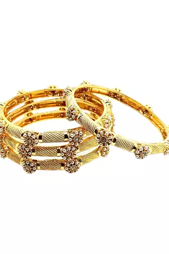 Gold plated set of 4 floral beaded bangle set