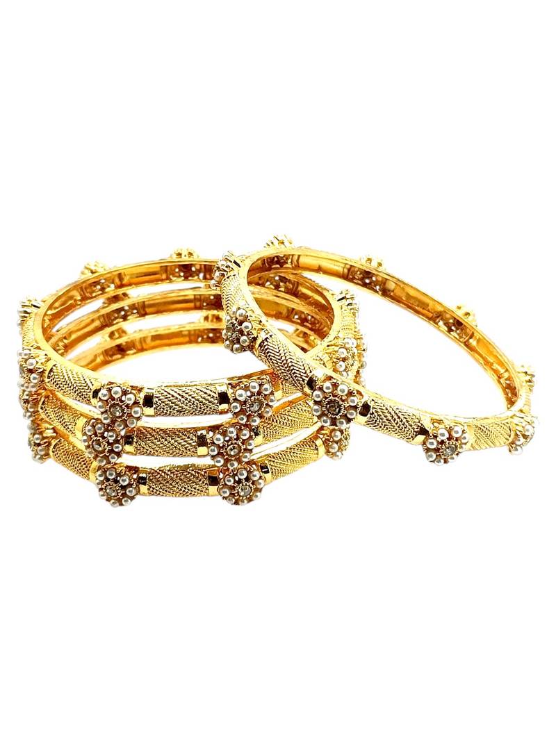 Gold plated set of 4 floral beaded bangle set