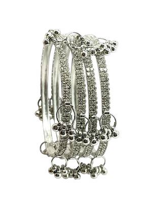 Silver plated set of 4 cz kashmiri ghungroo bangles 2