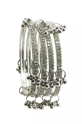 Silver plated set of 4 cz kashmiri ghungroo bangles