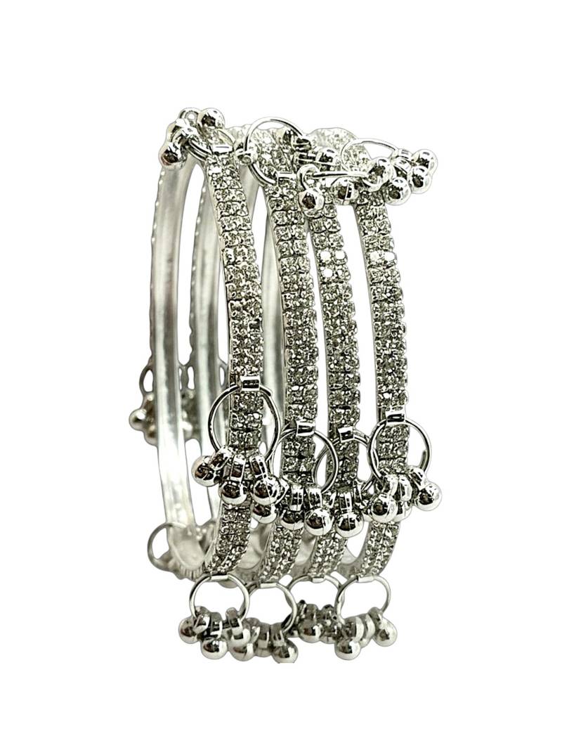 Silver plated set of 4 cz kashmiri ghungroo bangles
