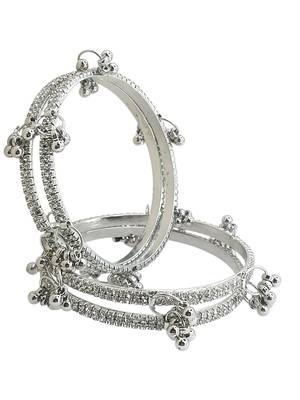 Silver plated set of 4 cz kashmiri ghungroo bangles 3