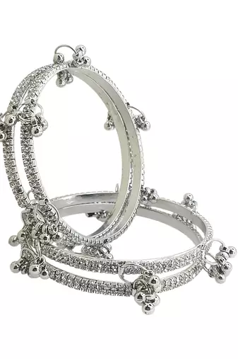 Silver plated set of 4 cz kashmiri ghungroo bangles