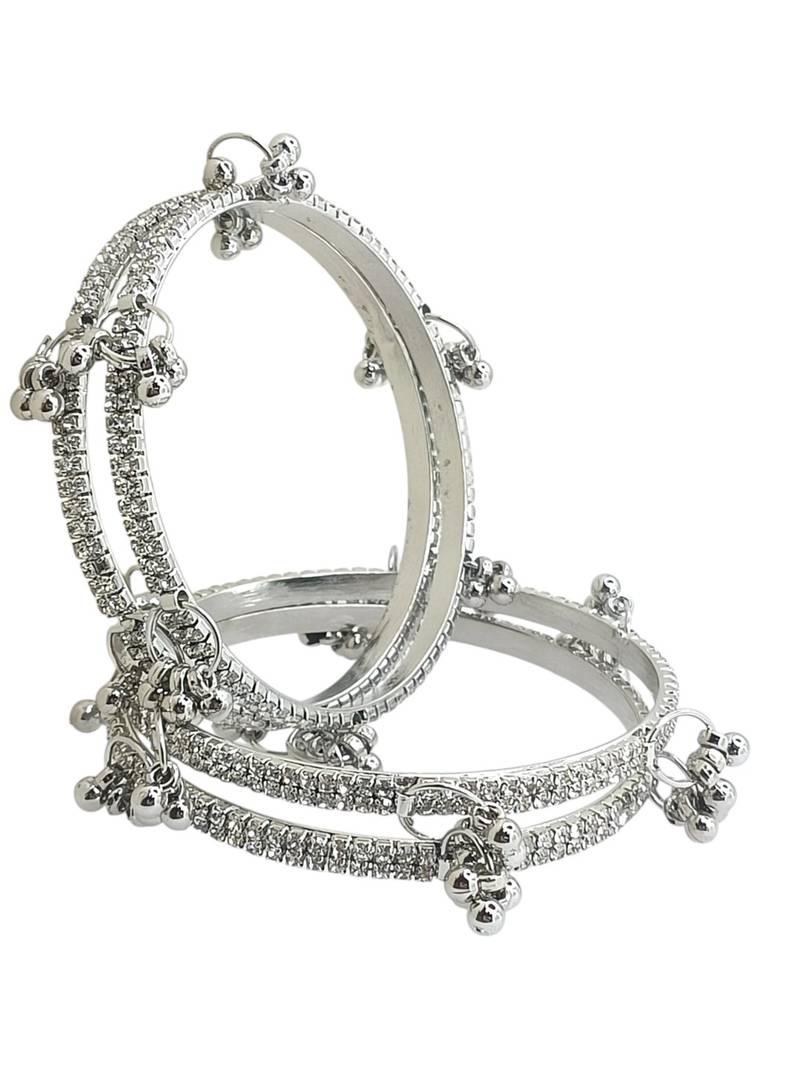 Silver plated set of 4 cz kashmiri ghungroo bangles