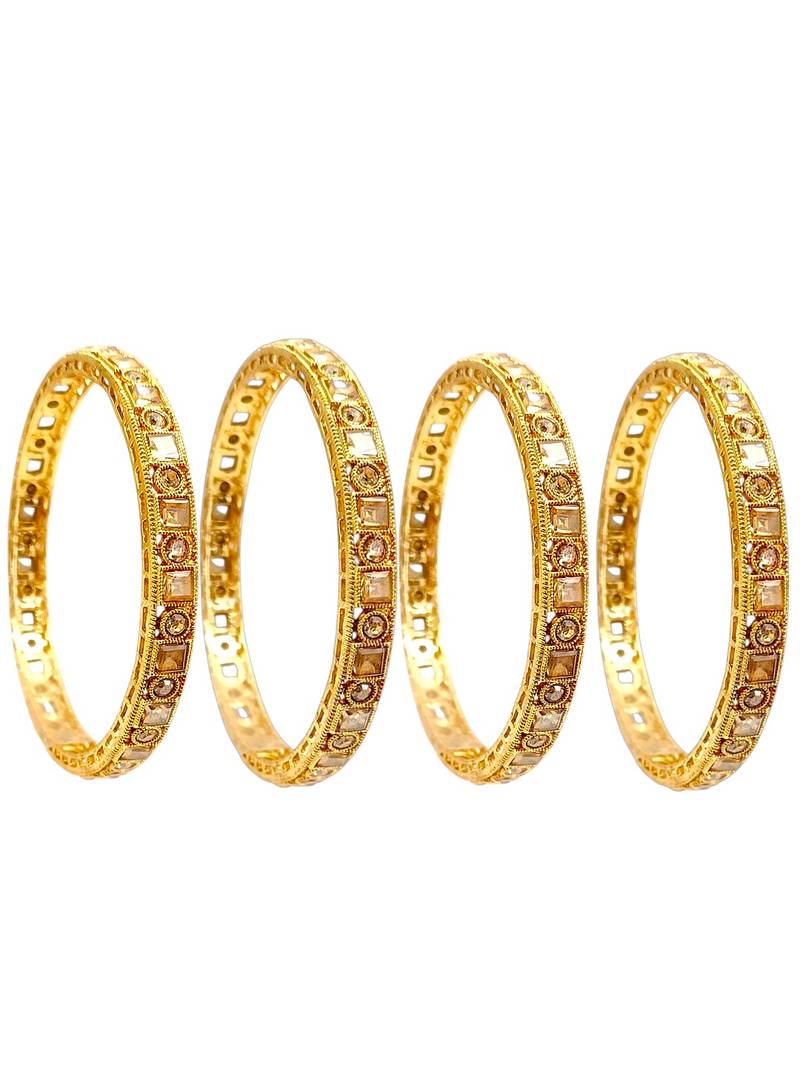 Set of 4 gold plated cz fancy bangles