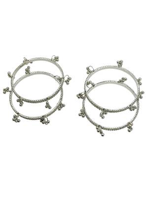 Silver plated set of 4 cz kashmiri ghungroo bangles 4