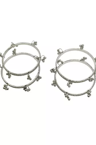 Silver plated set of 4 cz kashmiri ghungroo bangles