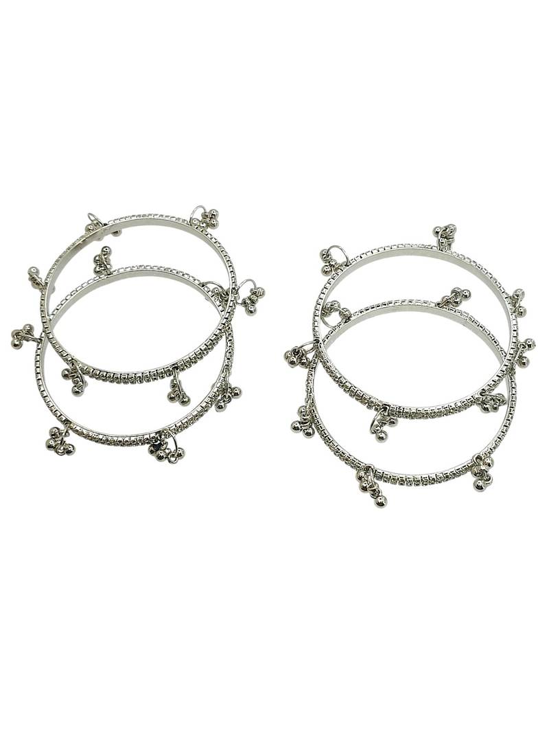 Silver plated set of 4 cz kashmiri ghungroo bangles