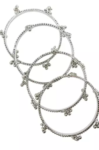 Silver plated set of 4 cz kashmiri ghungroo bangles