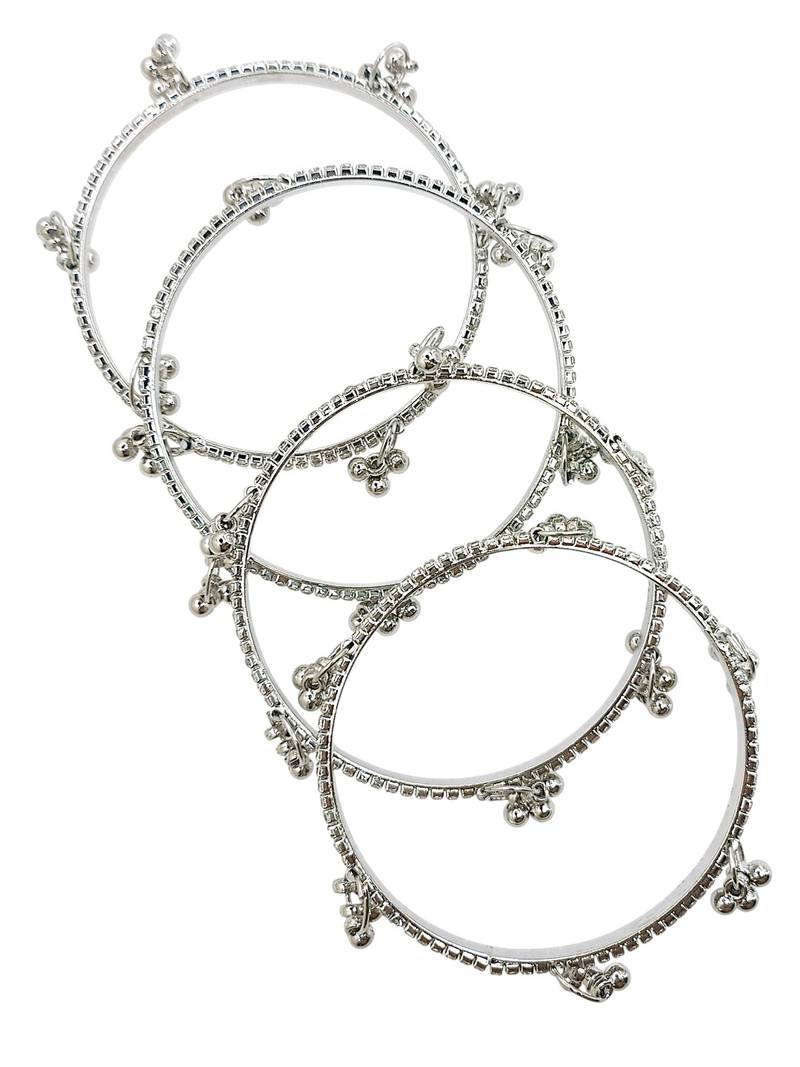 Silver plated set of 4 cz kashmiri ghungroo bangles
