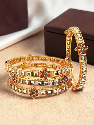 Set of 4 gold plated kundan rajwadi style bangles 1