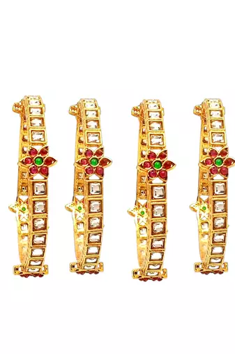 Set of 4 gold plated kundan rajwadi style bangles