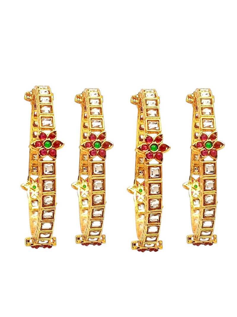 Set of 4 gold plated kundan rajwadi style bangles
