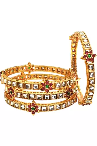 Set of 4 gold plated kundan rajwadi style bangles