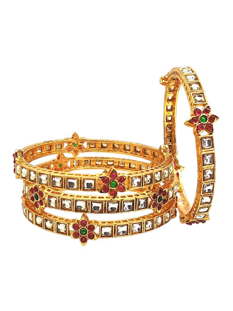 Set of 4 gold plated kundan rajwadi style bangles