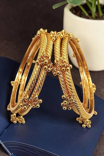Gold plated set of 4 kashmiri ghungroo bangles
