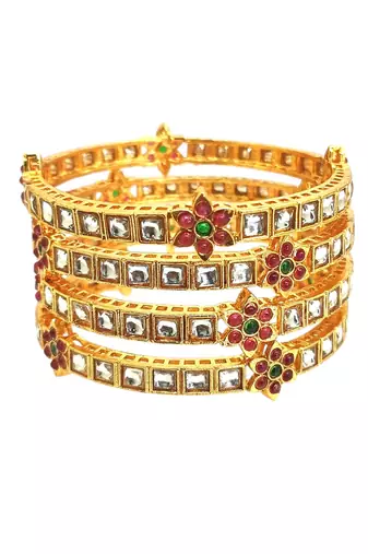 Set of 4 gold plated kundan rajwadi style bangles