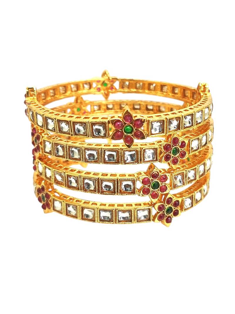 Set of 4 gold plated kundan rajwadi style bangles