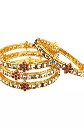 Set of 4 gold plated kundan rajwadi style bangles