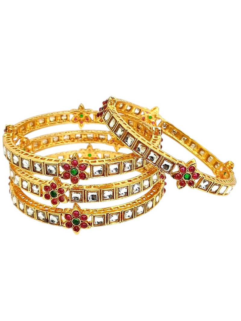 Set of 4 gold plated kundan rajwadi style bangles
