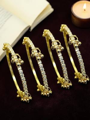 Gold plated set of 4 cz kashmiri ghungroo bangles 1