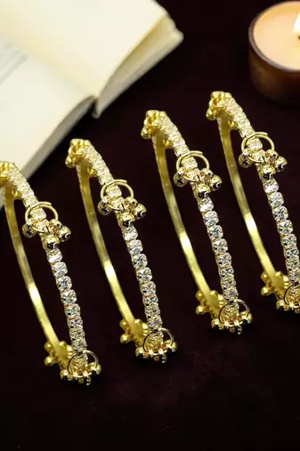 Gold plated set of 4 cz kashmiri ghungroo bangles