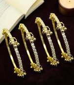 Gold plated set of 4 cz kashmiri ghungroo bangles