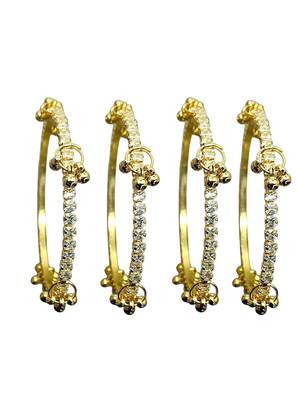 Gold plated set of 4 cz kashmiri ghungroo bangles 2