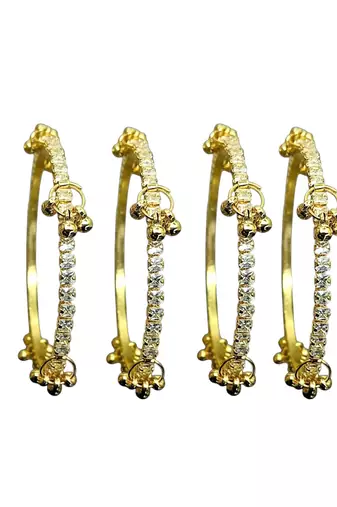Gold plated set of 4 cz kashmiri ghungroo bangles