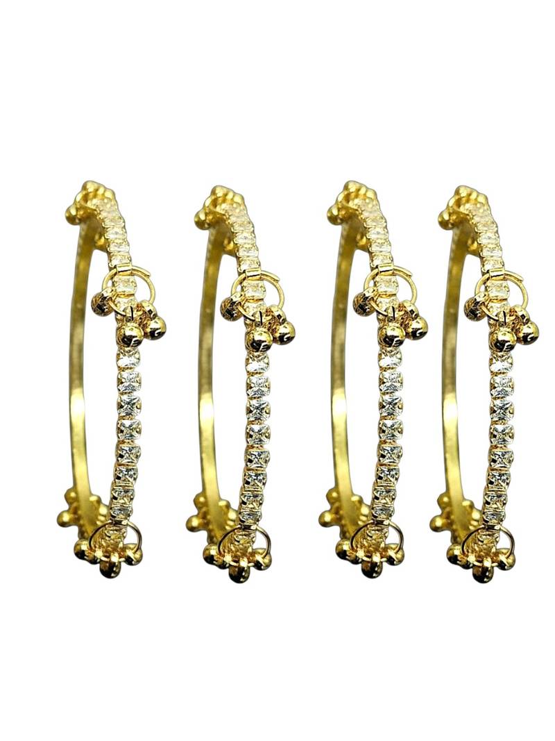 Gold plated set of 4 cz kashmiri ghungroo bangles