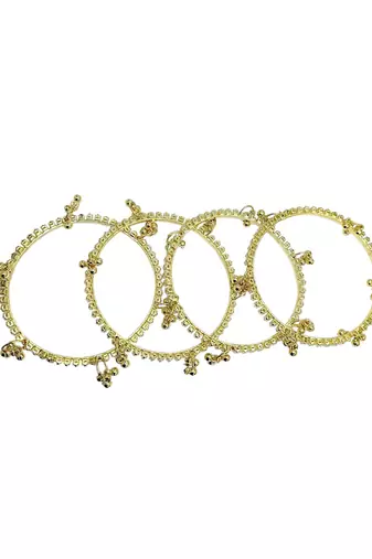 Gold plated set of 4 cz kashmiri ghungroo bangles