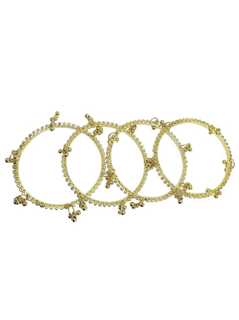 Gold plated set of 4 cz kashmiri ghungroo bangles