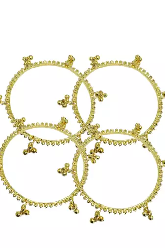 Gold plated set of 4 cz kashmiri ghungroo bangles