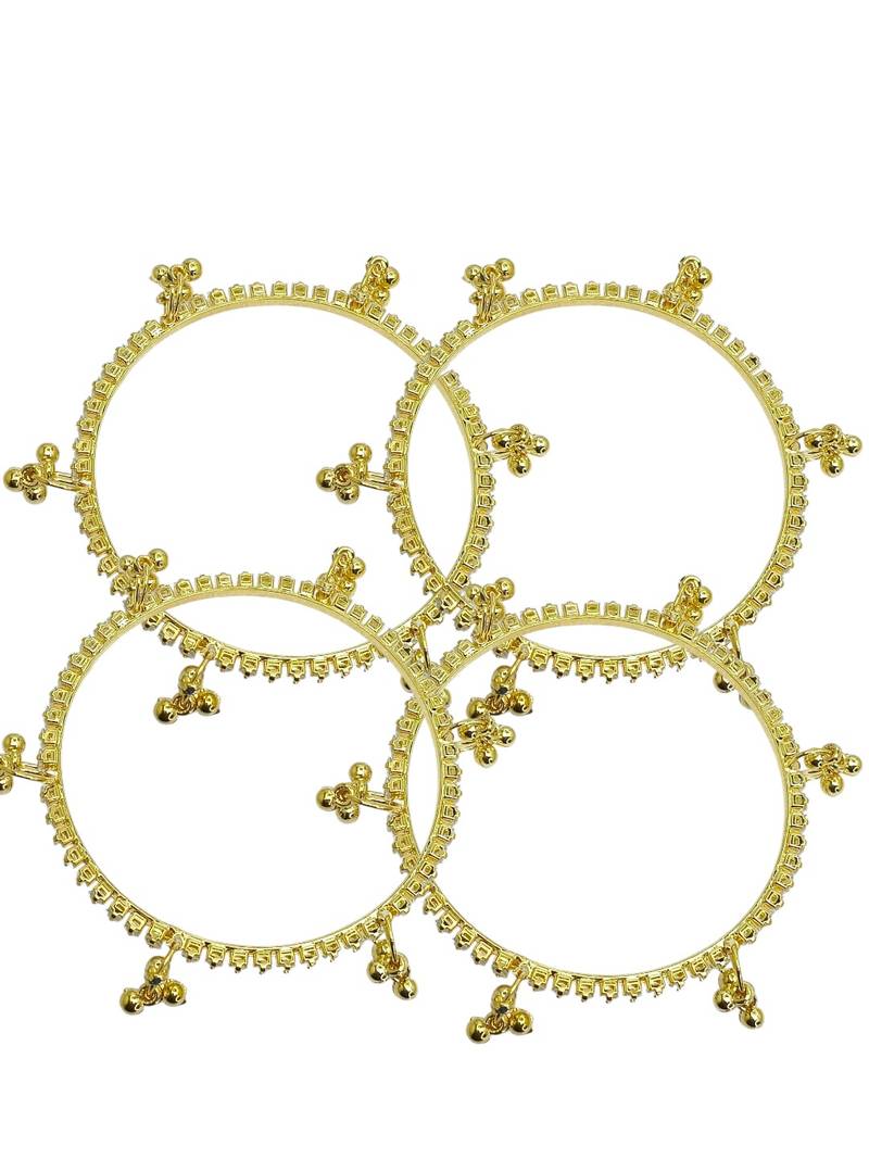 Gold plated set of 4 cz kashmiri ghungroo bangles