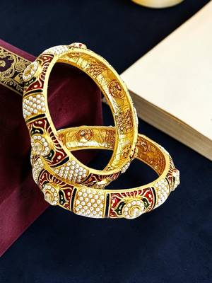 Gold plated set of 2 meenakari moti bangles 1