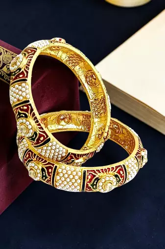Gold plated set of 2 meenakari moti bangles