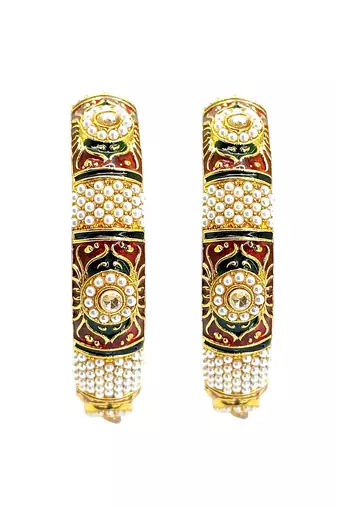 Gold plated set of 2 meenakari moti bangles