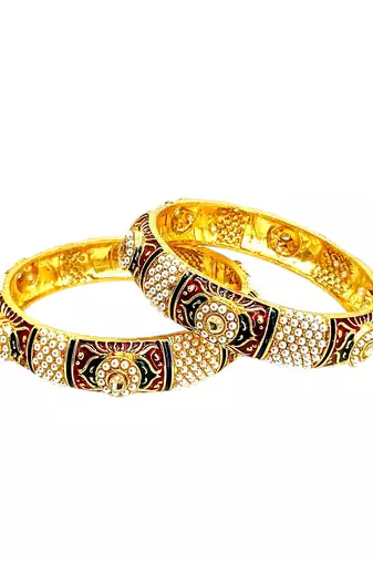 Gold plated set of 2 meenakari moti bangles