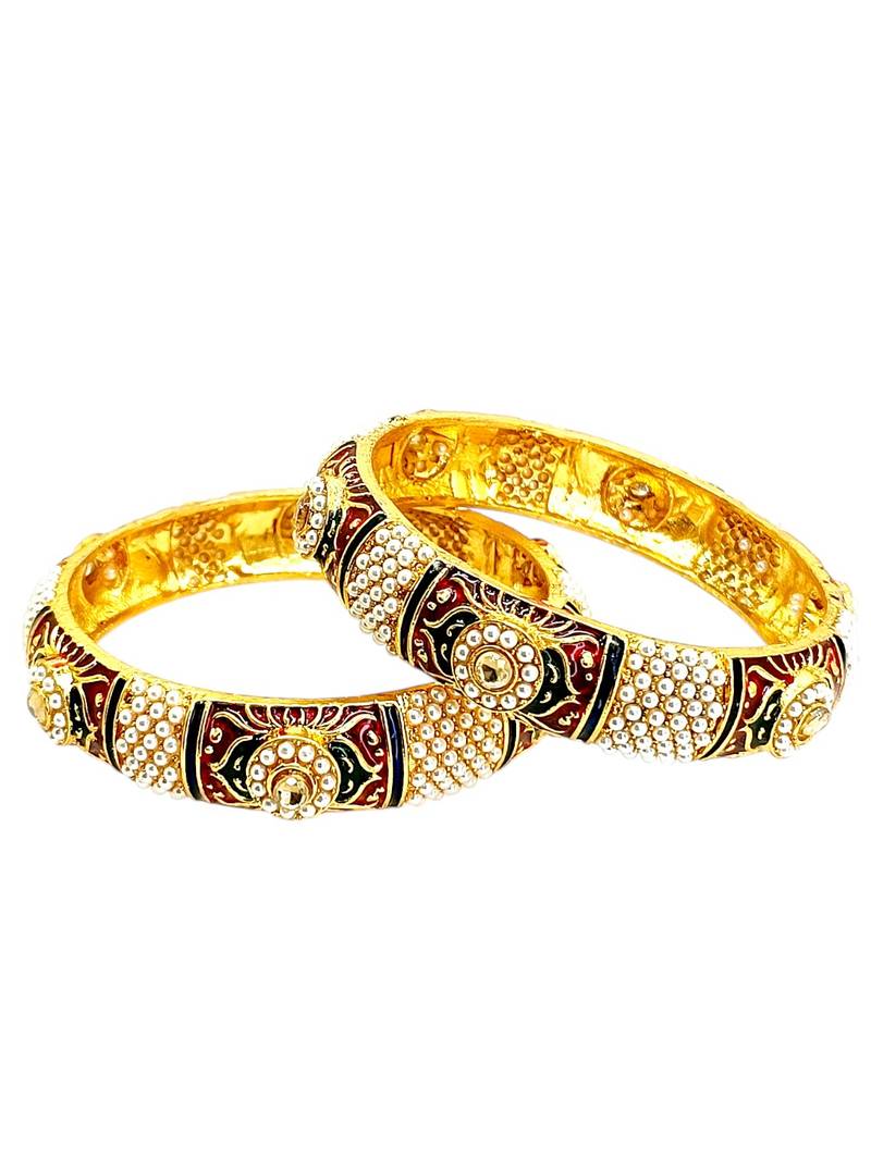 Gold plated set of 2 meenakari moti bangles