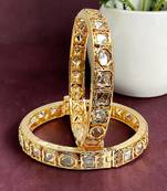 Set of 2 gold plated hexagonal moissanite screw bangles