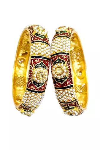 Gold plated set of 2 meenakari moti bangles