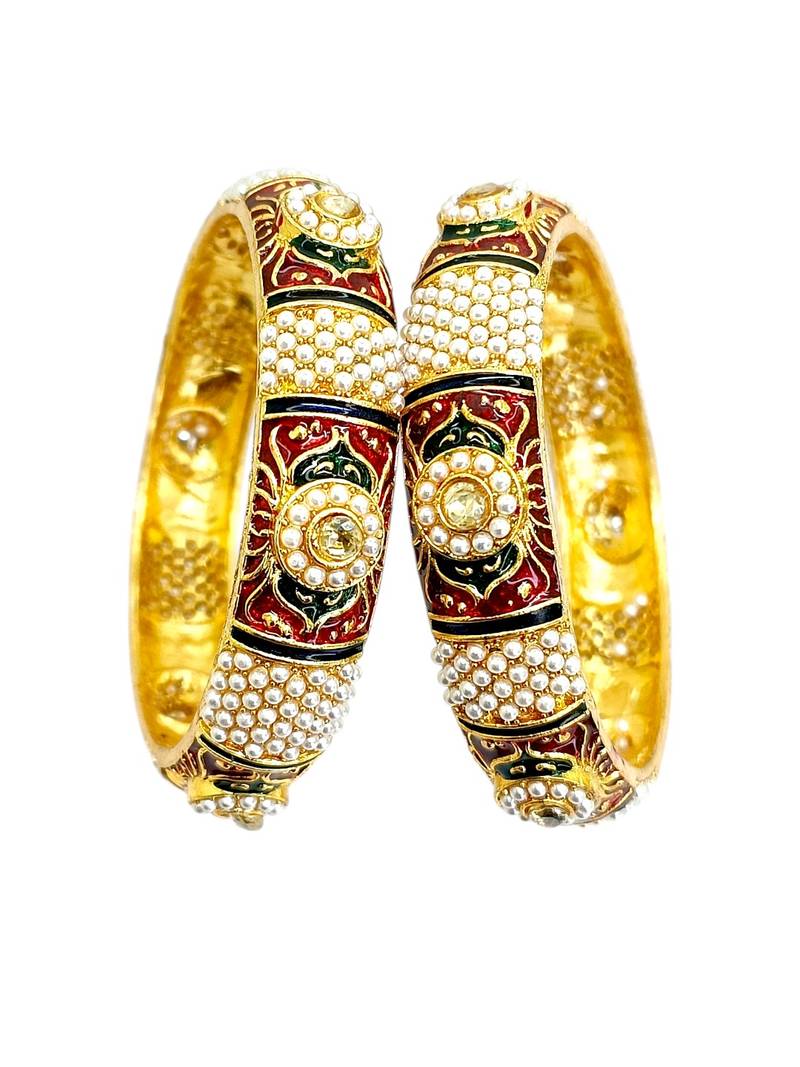 Gold plated set of 2 meenakari moti bangles